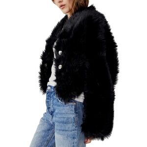 Free People All Night Faux Fur Jacket in Black Size XL